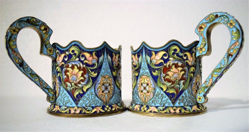 6 tea cups, Golden Silver and enamels,  Moskow 1908 - 